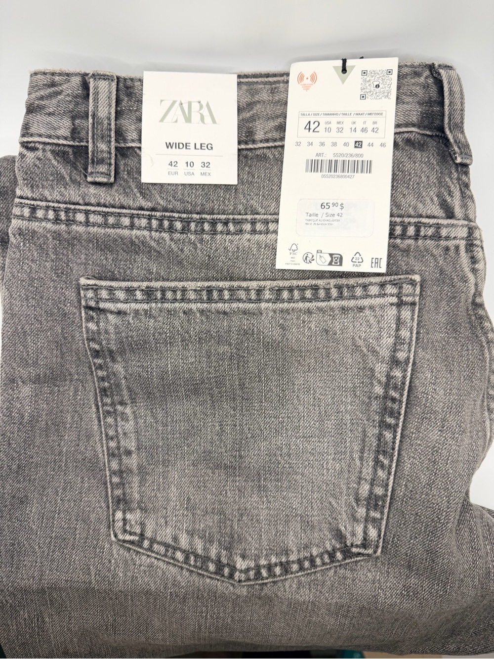 ZARA Wide Leg-low rise- Jeans in Light Gray Wash-10